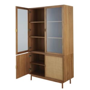 Geschirrschrank mit 4 Türen aus Sicherheitsglas und Rattangeflecht 110x195x45cm Rohrgeflecht Braun Maisons du Monde Möbel Esszimmermöbel Geschirrschränke