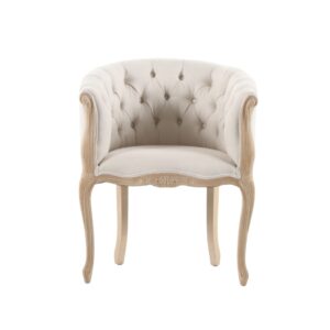 Sessel mit Leinenbezug in Capitonné-Steppung 69.5x85x66cm Leinen Beige Maisons du Monde Möbel Esszimmermöbel Stühle