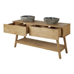 wohnli-moebel-suche-234559-1 Doppel-Waschtischschrank aus Holz und Flussstein 160x93.5x50cm Holz Beige Maisons du Monde Möbel Badezimmermöbel Waschtische