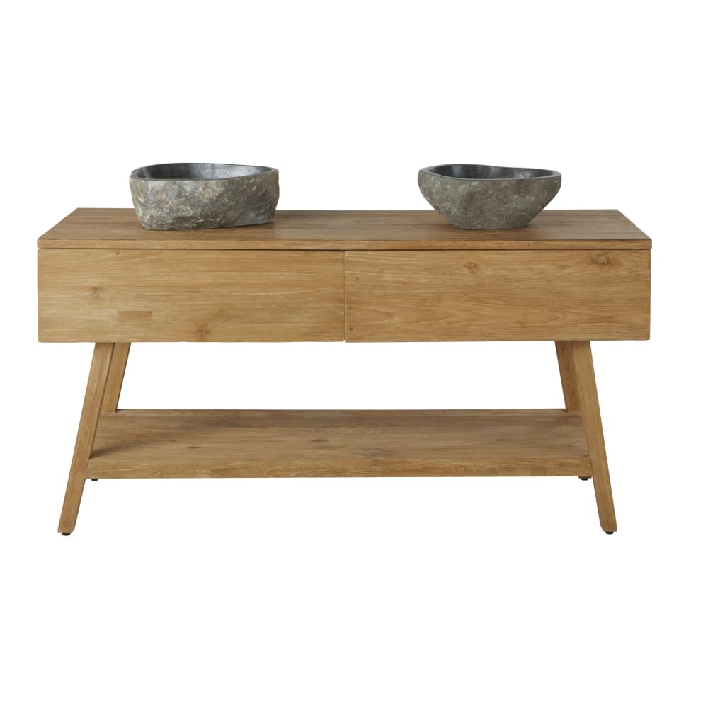 Wohnli Möbelsuche - Doppel-Waschtischschrank aus Holz und Flussstein