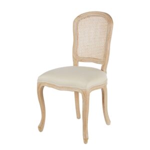 Leinenfarbener Stuhl mit Rattan-Geflecht 51x98.5x57cm Rohrgeflecht Weiß Maisons du Monde Möbel Esszimmermöbel Stühle