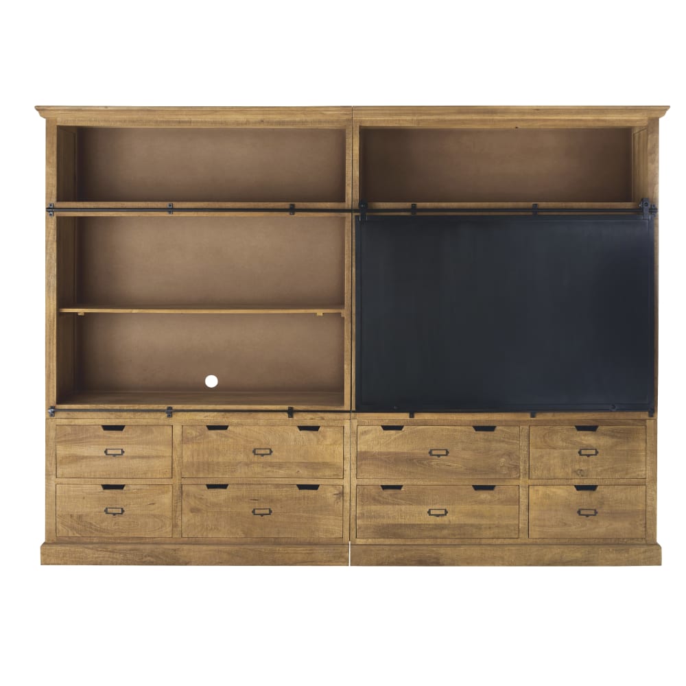 wohnli-moebel-suche-234706 Wohnli Möbelsuche - Schwarzes TV-Möbel/Bücherregal aus Metall mit 8 Schubladen und 1 Schiebetür
