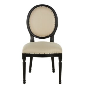 Stuhl mit ecrufarbenem Leinenbezug und schwarzem Kautschukholz 49x94x58cm Leinen Beige Maisons du Monde Möbel Esszimmermöbel Stühle