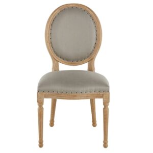 Medaillonstuhl aus Rohrgeflecht mit Bezug aus Leinen hellgrau massiver Esche 49x94x58cm Leinen Grau Maisons du Monde Möbel Esszimmermöbel Stühle