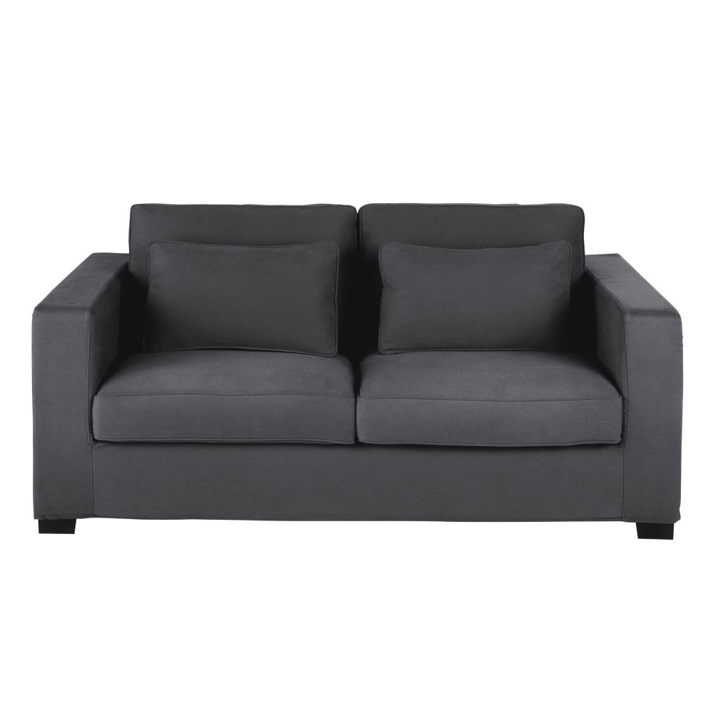 Wohnli Möbelsuche - Ausziehbares 2/3-Sitzer-Sofa mit schiefergrauem Bezug aus Baumwolle und Leinen