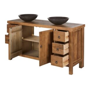 wohnli-moebel-suche-236477-1 Doppelwaschtisch aus gealtertem recyceltem Ulmenholz und Blaustein 140x92x49cm Naturstein Beige Maisons du Monde Möbel Badezimmermöbel Waschtische