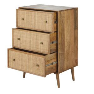 Hohe Kommode im Vintage-Stil mit 3 Schubladen aus Mangoholz und Bambus 65x100x45cm Holz Braun Maisons du Monde Möbel Schlafzimmermöbel Kommoden