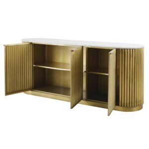 Buffet mit 3 Türen aus messingfarbenem gewelltem Metall und weißem Marmor 185x80x45cm Metall Gold Maisons du Monde Möbel Esszimmermöbel Sideboards, Highboards & niedrige Anrichten
