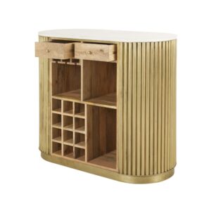 Bar aus messingfarbenem 2 Schubladen gewelltem Metall 120x105x55cm Metall Weiß Maisons du Monde Möbel Esszimmermöbel Barmöbel