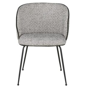 Stuhl mit grauem Bezug aus recyceltem Polyester und Leinen und Beinen aus schwarzem Stahl 56x78x55cm Polyester Grau Maisons du Monde Möbel Esszimmermöbel Stühle