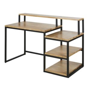 Schreibtisch mit 3 Regalen aus Mangoholz und schwarzem Metall 130x90x60cm Metall Beige Maisons du Monde Möbel Büromöbel Schreibtische