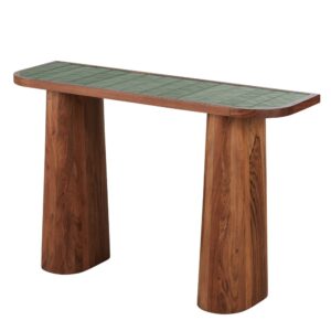Konsole mit grünen Kacheln in Zellij-Optik 110x75x35cm Holz Braun Maisons du Monde Möbel Wohnzimmermöbel Konsolentische