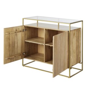 Sideboard mit 2 Türen aus gehärtetem Glas und messingfarbenem Metall, 100 cm 100x90x45cm Holz Gold Maisons du Monde Möbel Esszimmermöbel Sideboards, Highboards & niedrige Anrichten