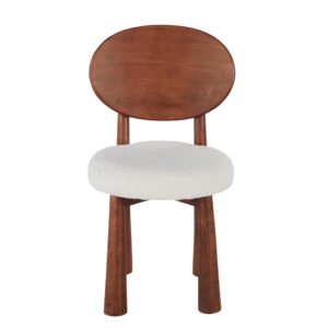 Stuhl für gewerbliche Nutzung aus massivem Kautschukholz mit Bezug aus ecrufarbenem Bouclé-Stoff 48x86x47cm Polyester Weiß Maisons du Monde Möbel Esszimmermöbel Stühle