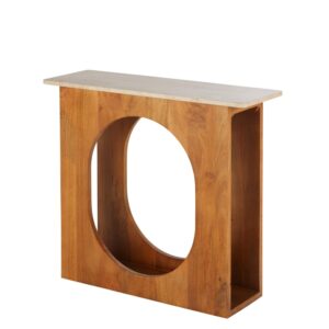 Konsole im Vintage-Stil aus Travertin und massivem Mangoholz 90x80x30cm Holz Braun Maisons du Monde Möbel Wohnzimmermöbel Konsolentische
