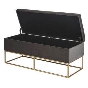 wohnli-moebel-suche-239746-1 Sitzbank mit Stauraum in Anthrazitgrau 110x47x43cm Polyester Gold Maisons du Monde Sofas und Sessel Sofas Sitzbank und Polsterbank