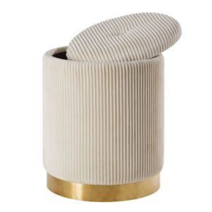 wohnli-moebel-suche-240025-1 Hocker mit Staufach aus weißem Samt-Plissee und goldfarbenem Metall 36x44x36cm PES - Polyester Gold Maisons du Monde Möbel Wohnzimmermöbel Hocker