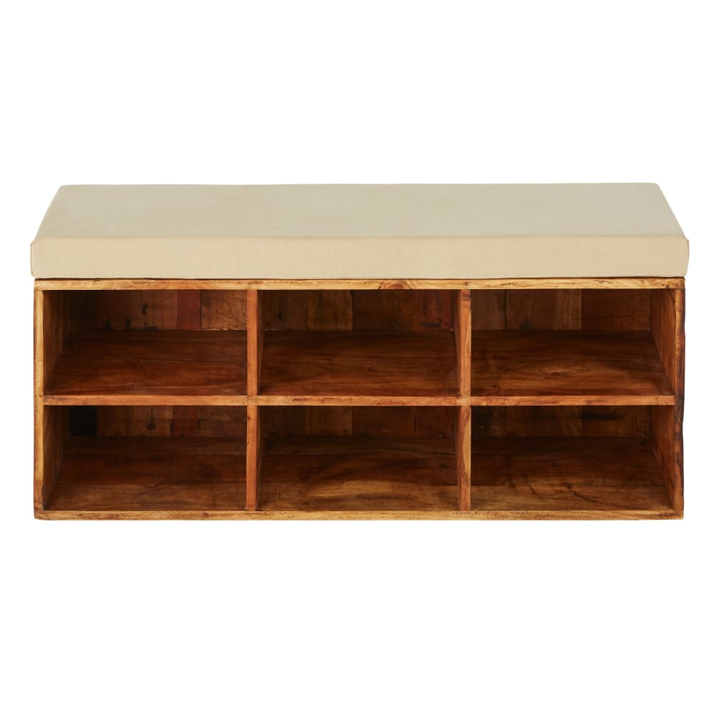 Wohnli Möbelsuche - Bank mit 6 Fächern aus Mangoholz und Baumwolle