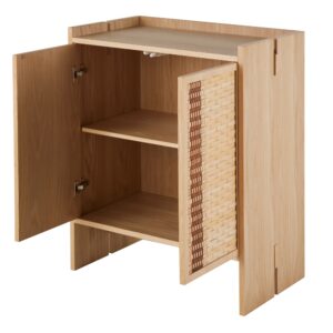 Schrank mit 2 Türen und Bambusgeflecht 75x97x44.5cm Spanplatte Beige Maisons du Monde Möbel Esszimmermöbel Sideboards, Highboards & niedrige Anrichten