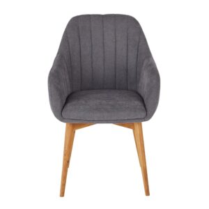 Sessel aus dunkelgrauem Leinen mit Füßen aus Eichenholz 58x85x61cm Polyester Grau Maisons du Monde Möbel Esszimmermöbel Stühle