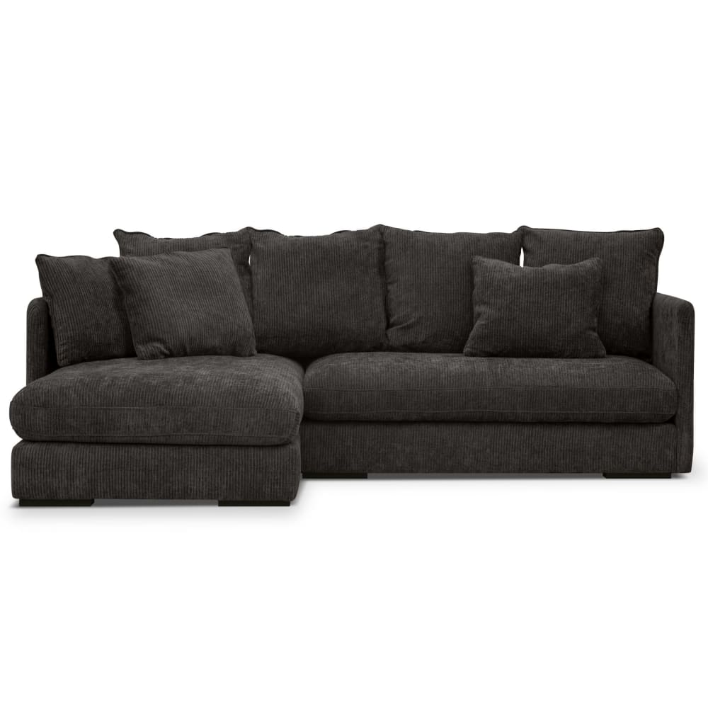 Wohnli Möbelsuche - 4/5-Sitzer-Ecksofa mit Ecke auf der linken Seite und Bezug aus anthrazitgrauem Cordsamt