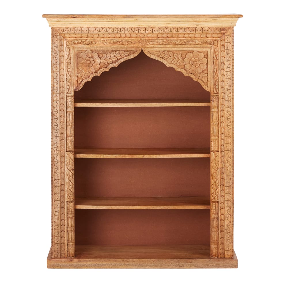 Wohnli Möbelsuche - Regal aus Mangoholz mit brauner Gravur
