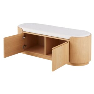 Polsterbank mit Stauraum 135x47x45cm Polyester Weiß Maisons du Monde Möbel Flurmöbel Schuhschränke