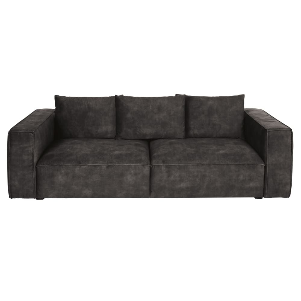 Wohnli Möbelsuche - 4-Sitzer-Sofa mit dunkelgrauem Samtbezug