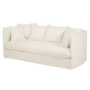 3/4-Sitzer-Sofa aus weißem gewaschenem Leinen 203x84x98cm Leinen Weiß Maisons du Monde Sofas und Sessel Sofas 2-Sitzer-Sofas & 3-Sitzer-Sofas
