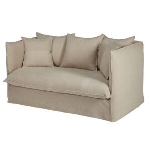 wohnli-moebel-suche-241908-1 2-Sitzer-Sofa mit Bezug aus beigem gewaschenem Leinen 163x84x98cm Leinen Beige Maisons du Monde Sofas und Sessel Sofas 2-Sitzer-Sofas & 3-Sitzer-Sofas