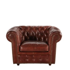 Gepolsterter Sessel aus braunem Leder 116x76x91cm Holz Braun Maisons du Monde Sofas und Sessel Sessel, Poufs und Fußbänke Sessel