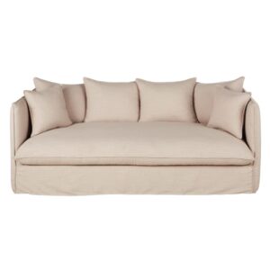 Wohnli Möbelsuche - Ausziehbares 3/4-Sitzer-Sofa mit beigefarbenem Bezug mit Leineneffekt