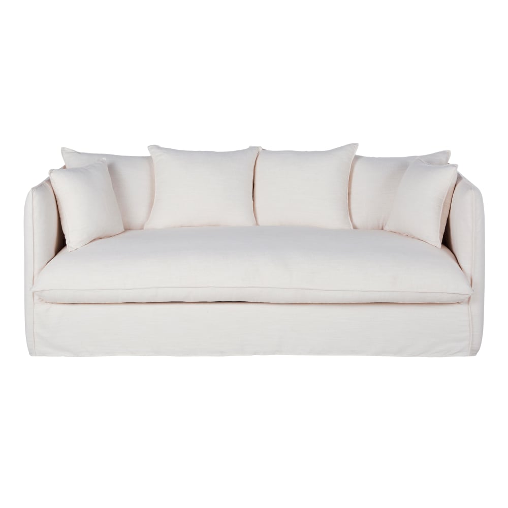 Wohnli Möbelsuche - Ausziehbares 3/4-Sitzer-Sofa mit weißem Bezug mit Leineneffekt