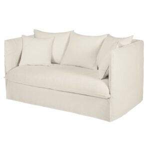 Ausziehbares 2-Sitzer-Sofa mit Bezug aus weißem gewaschenem Leinen 163x84x98cm Leinen Weiß Maisons du Monde Sofas und Sessel Sofas Schlafsofas