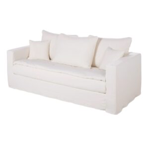 3/4-Sitzer-Sofa mit Bezug aus weißem Leineneffekt 200x85x95cm Polyester Weiß Maisons du Monde Sofas und Sessel Sofas 2-Sitzer-Sofas & 3-Sitzer-Sofas