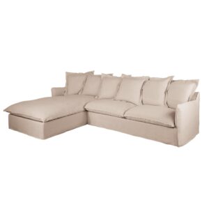 4/5-Sitzer-Ecksofa mit Ecke links und Bezug aus beigefarbenem Leineneffekt 300x86x190cm Polyester Beige Maisons du Monde Sofas und Sessel Sofas Ecksofas