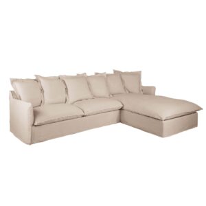 4/5-Sitzer-Ecksofa mit Ecke rechts und Bezug aus beigefarbenem Leineneffekt 300x86x190cm Polyester Beige Maisons du Monde Sofas und Sessel Sofas Ecksofas