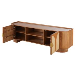 TV-Möbel aus massivem Mangoholz mit Rattandekorationen 160x50x40.5cm Rattan Gold Maisons du Monde Möbel Wohnzimmermöbel TV-Möbel