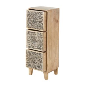 Kleine Kommode mit 3 Schubladen aus Mangoholz mit Gravur 26x78x21cm Holz Beige Maisons du Monde Möbel Wohnzimmermöbel Aufbewahrungsmöbel
