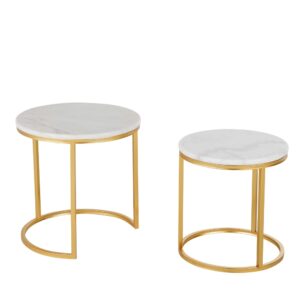 2er Set Beistelltische aus Marmor mit Metallgestell 45x45x45cm Metall Weiß Maisons du Monde Möbel Wohnzimmermöbel Beistelltische