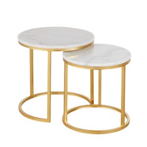 Wohnli Möbelsuche - 2er Set Beistelltische aus Marmor mit Metallgestell