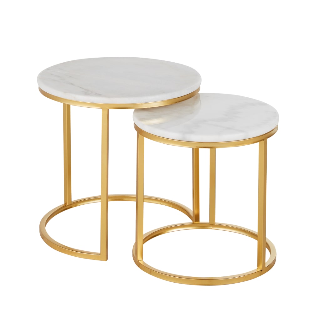 Wohnli Möbelsuche - 2er Set Beistelltische aus Marmor mit Metallgestell