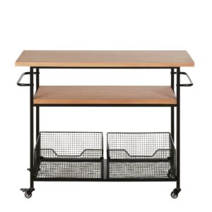 wohnli-moebel-suche-245604-1 Serviertisch aus Tannenholz und schwarzen Metallkörben mit Rollen 96.5x78x40cm Metall Braun Maisons du Monde Möbel Küchenmöbel Kücheninseln & Servierwägen