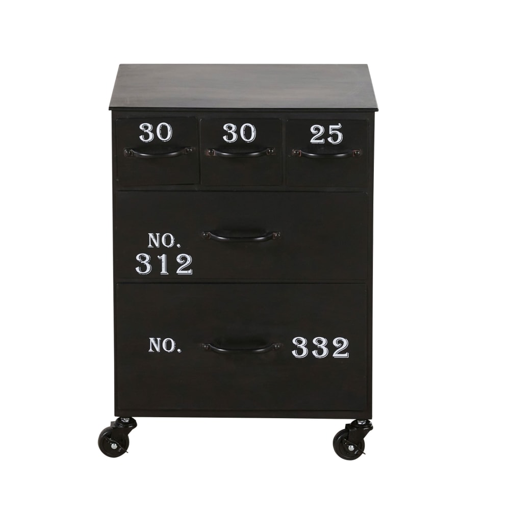 wohnli-moebel-suche-245704 Wohnli Möbelsuche - Sofa-Endstück mit 5 Schubladen und Rollen aus schwarzem Metall