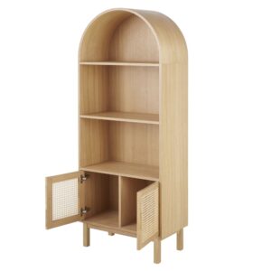 Runde Bibliothek mit 2 Türen und 3 Nischen aus Rattan-Webstuhl 70x175x35cm Rohrgeflecht Beige Maisons du Monde Möbel Wohnzimmermöbel Bücherregale