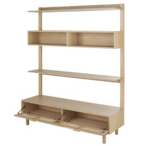 TV-Schrank mit Regal aus hellem Holz 150x190x45cm Rohrgeflecht Beige Maisons du Monde Möbel Wohnzimmermöbel Bücherregale