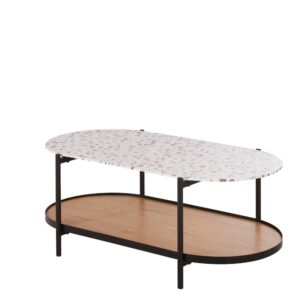 Couchtisch mit zwei Ablagen in Terrazzo-Optik 110 cm 110x43x58.5cm Metall Weiß Maisons du Monde Möbel Wohnzimmermöbel Couchtische