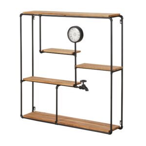 wohnli-moebel-suche-246086-1 Regal aus schwarzem Metall und Kieferholz mit Uhr 80.5x81.5x15cm Schmiedeeisen Beige Maisons du Monde Möbel Wohnzimmermöbel Regale