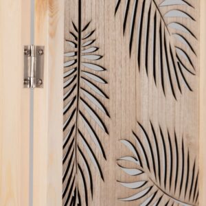 Paravent aus perforiertem Kiefernholz mit Blattmuster 126x159.5x2.4cm Holz Taupe Maisons du Monde Möbel Schlafzimmermöbel Raumteiler und Paravent