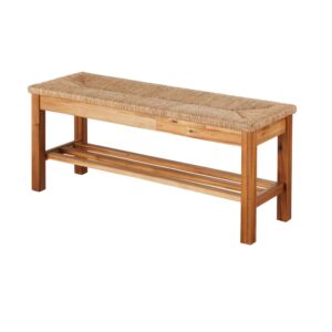 Bank aus Akazienholz und geflochtenem Seegras 100x43x33cm Naturfasern Beige Maisons du Monde Möbel Esszimmermöbel Sitzbank und Holzbank